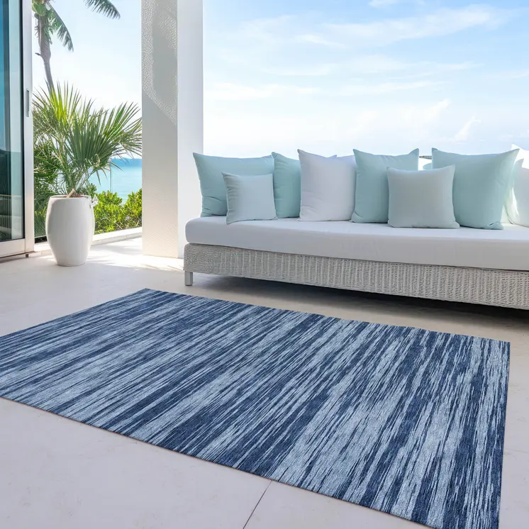 10' X 14' Blue And Navy Blue Abstract Washable Indoor Outdoor Area Rug