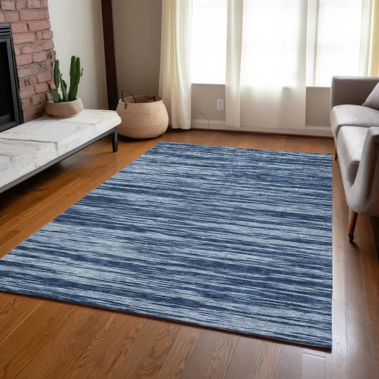 10' X 14' Blue And Navy Blue Abstract Washable Indoor Outdoor Area Rug