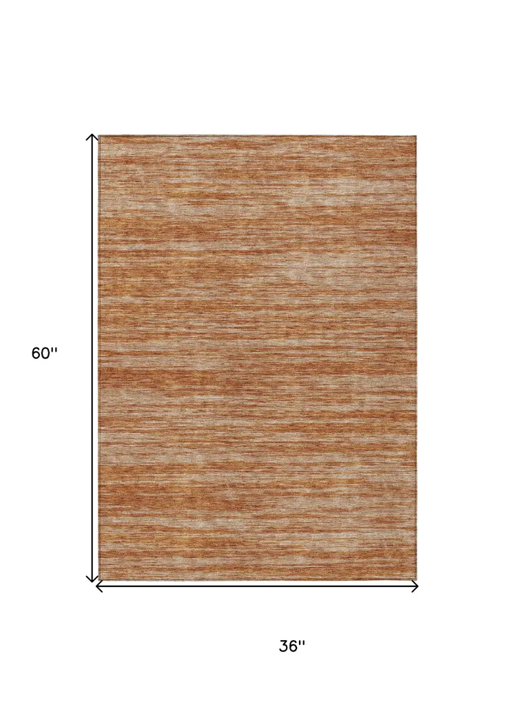 3' X 5' Copper And Rust Abstract Washable Indoor Outdoor Area Rug