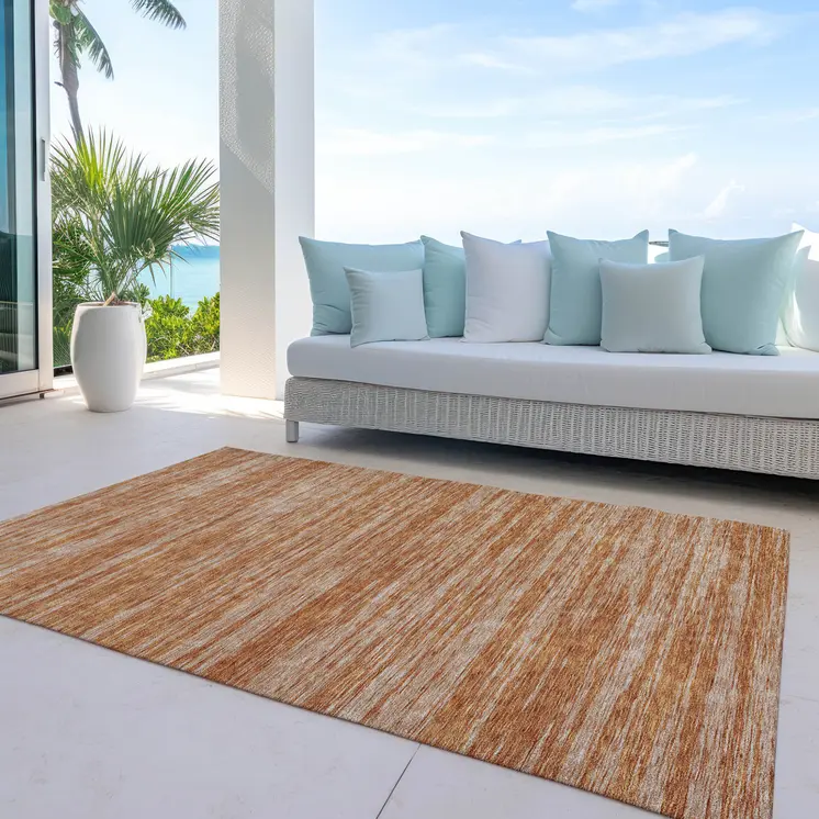 5' X 8' Copper And Rust Abstract Washable Indoor Outdoor Area Rug