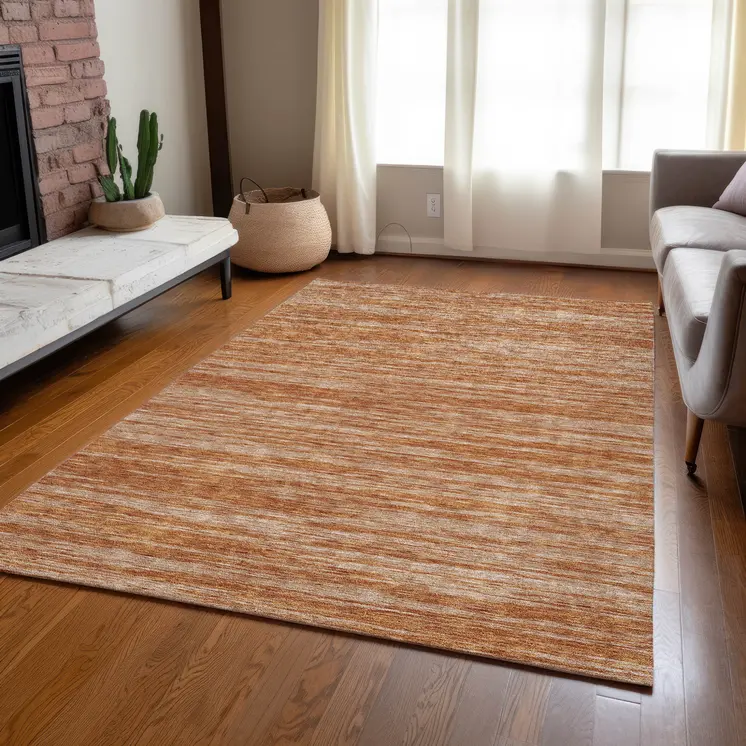 5' X 8' Copper And Rust Abstract Washable Indoor Outdoor Area Rug