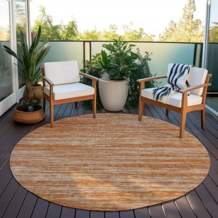 8' Copper And Rust Round Abstract Washable Indoor Outdoor Area Rug