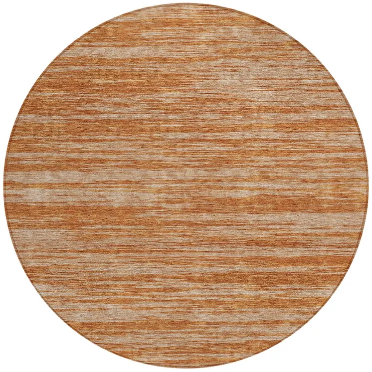 8' Copper And Rust Round Abstract Washable Indoor Outdoor Area Rug