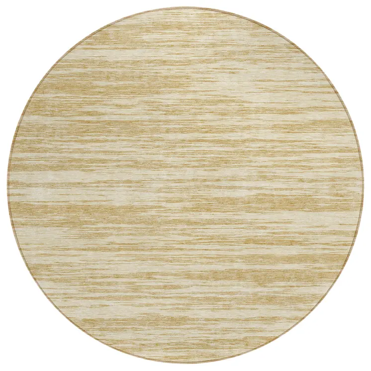 8' Gold And Ivory Round Abstract Washable Indoor Outdoor Area Rug