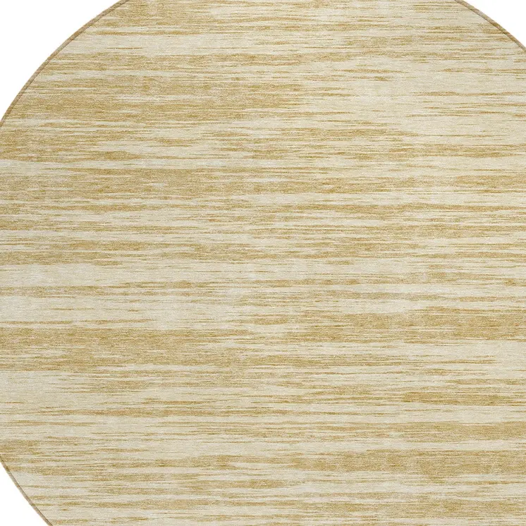 8' Gold And Ivory Round Abstract Washable Indoor Outdoor Area Rug