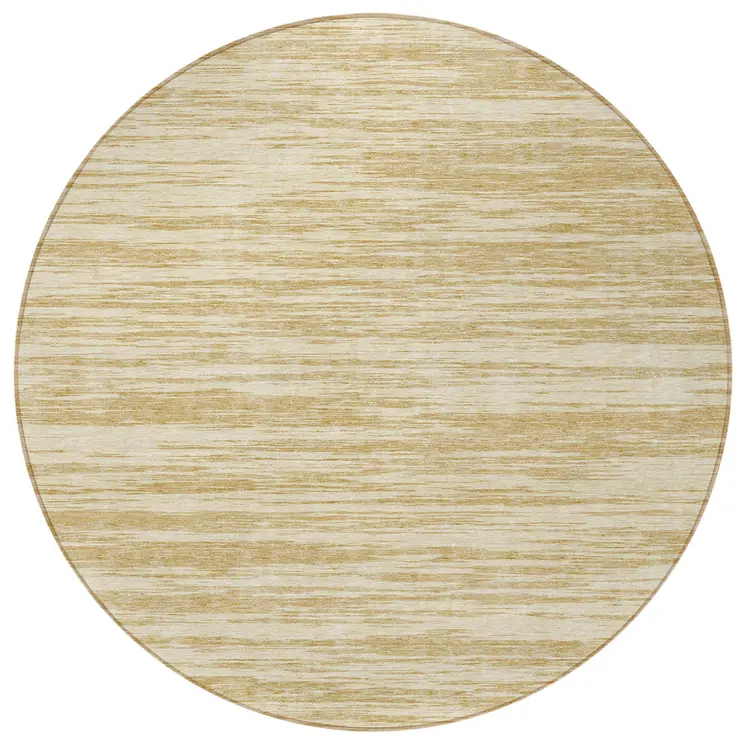 8' Gold And Ivory Round Abstract Washable Indoor Outdoor Area Rug
