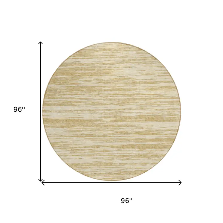 8' Gold And Ivory Round Abstract Washable Indoor Outdoor Area Rug