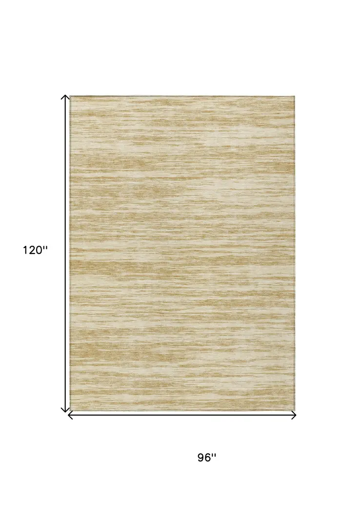 8' X 10' Gold And Ivory Abstract Washable Indoor Outdoor Area Rug