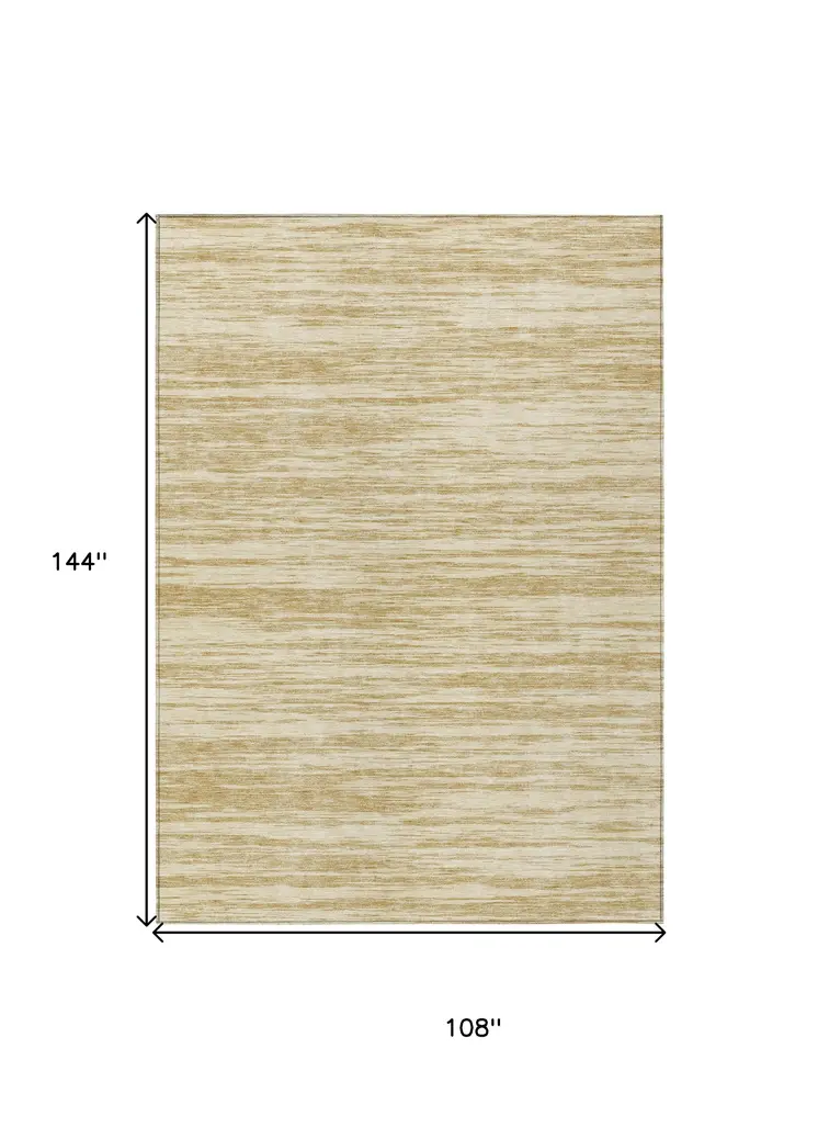 9' X 12' Gold And Ivory Abstract Washable Indoor Outdoor Area Rug