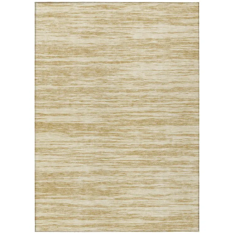 9' X 12' Gold And Ivory Abstract Washable Indoor Outdoor Area Rug