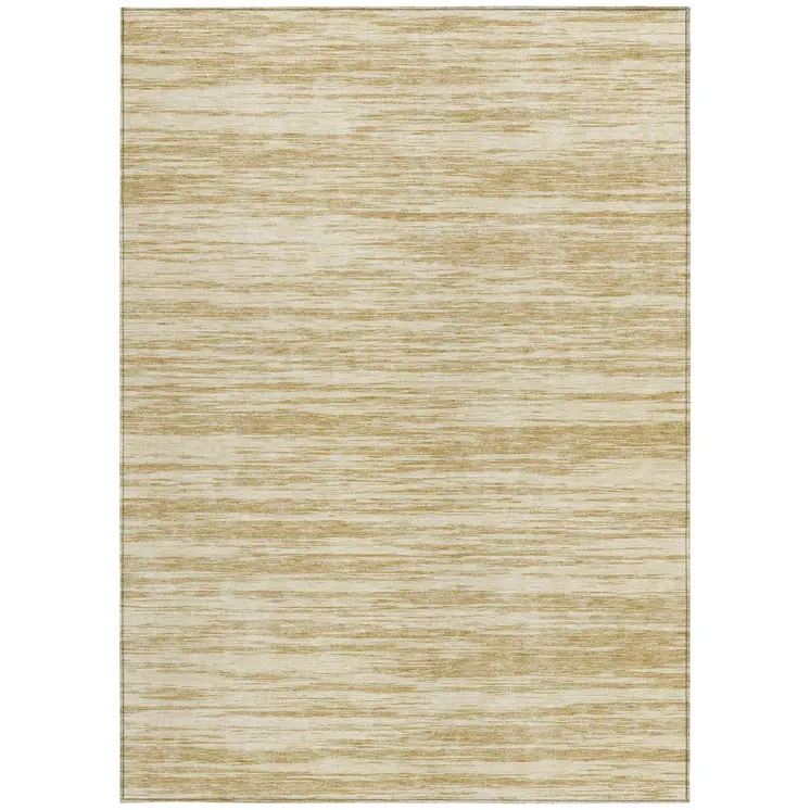 9' X 12' Gold And Ivory Abstract Washable Indoor Outdoor Area Rug
