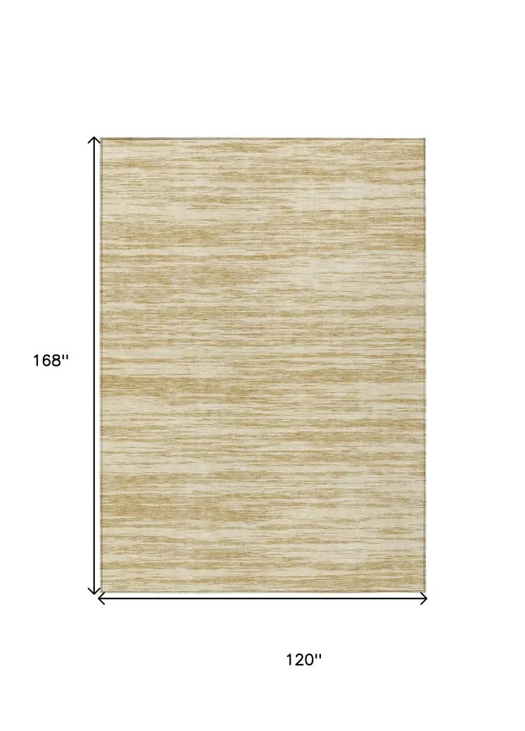 10' X 14' Gold And Ivory Abstract Washable Indoor Outdoor Area Rug