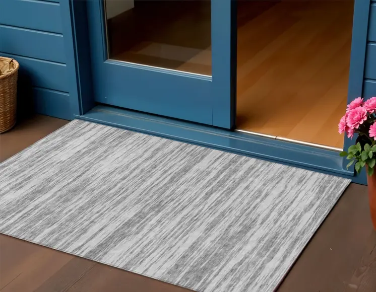 3' X 5' Gray And Ivory Abstract Washable Indoor Outdoor Area Rug