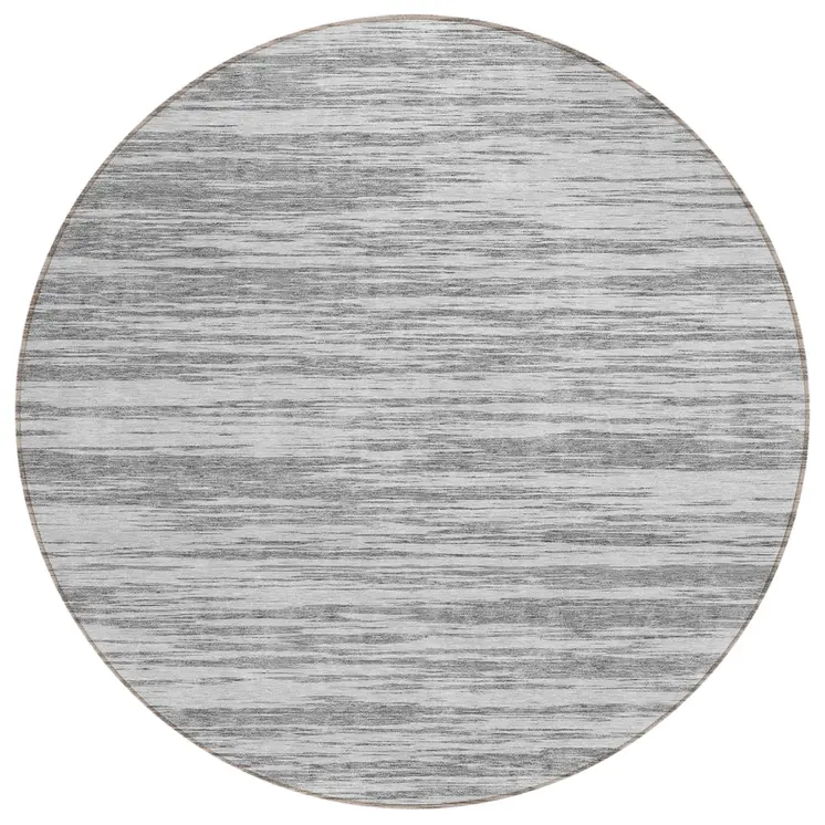 8' Gray And Ivory Round Abstract Washable Indoor Outdoor Area Rug