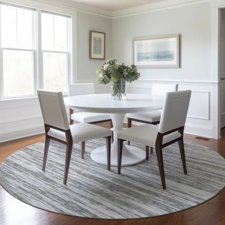 8' Gray And Ivory Round Abstract Washable Indoor Outdoor Area Rug