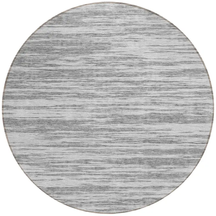 8' Gray And Ivory Round Abstract Washable Indoor Outdoor Area Rug