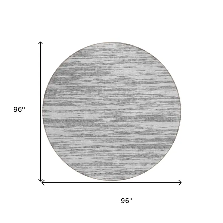 8' Gray And Ivory Round Abstract Washable Indoor Outdoor Area Rug