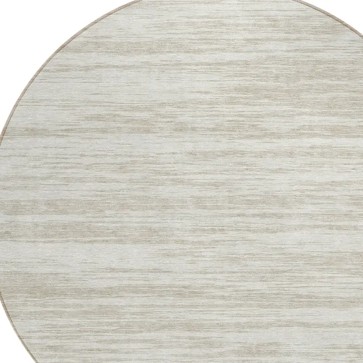 8' Ivory And Beige Round Abstract Washable Indoor Outdoor Area Rug
