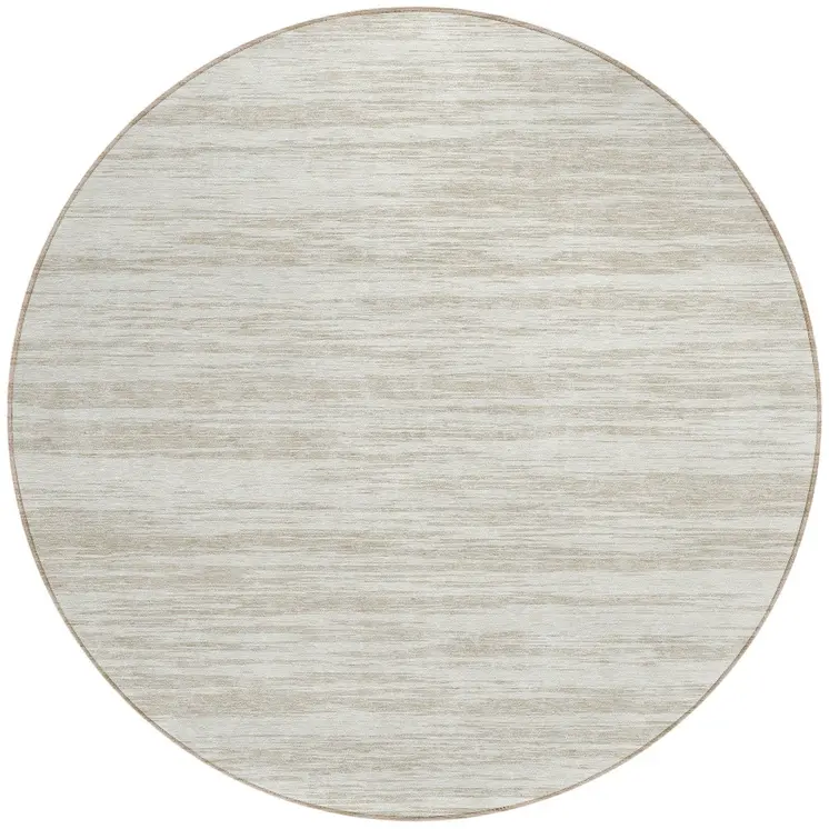 8' Ivory And Beige Round Abstract Washable Indoor Outdoor Area Rug
