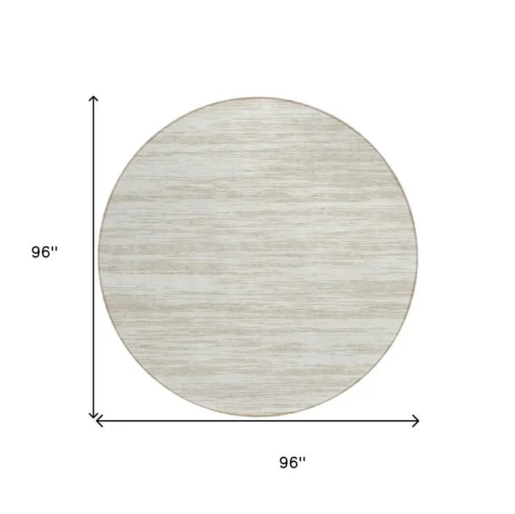 8' Ivory And Beige Round Abstract Washable Indoor Outdoor Area Rug