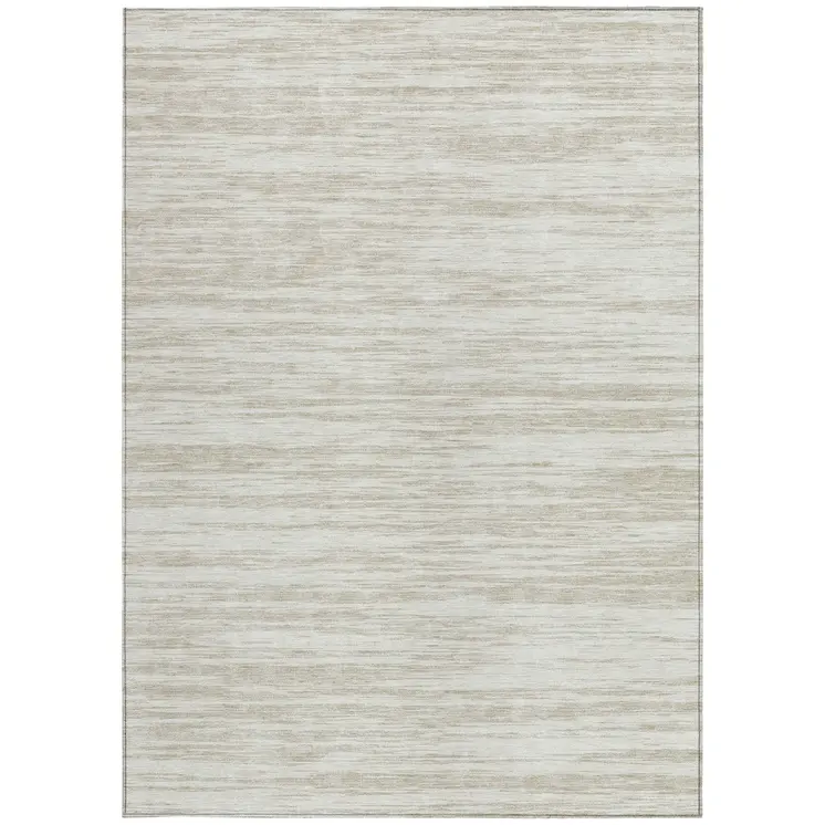9' X 12' Ivory And Beige Abstract Washable Indoor Outdoor Area Rug