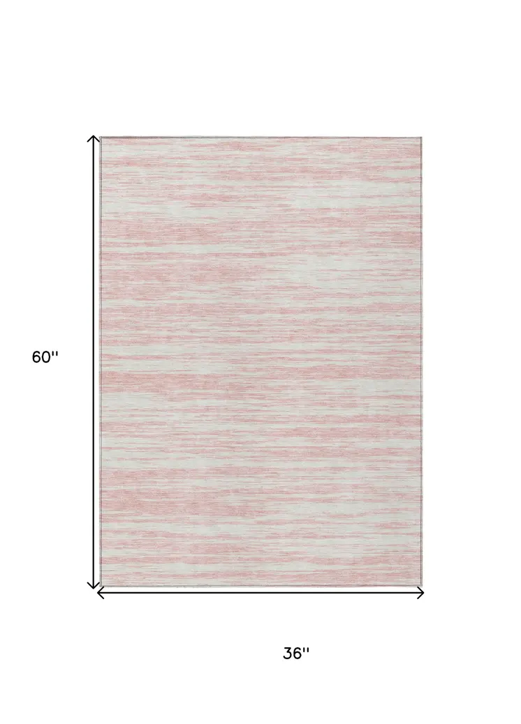 3' X 5' Pink And Ivory Abstract Washable Indoor Outdoor Area Rug