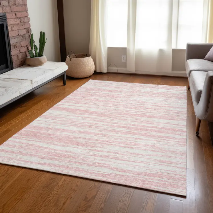 3' X 5' Pink And Ivory Abstract Washable Indoor Outdoor Area Rug