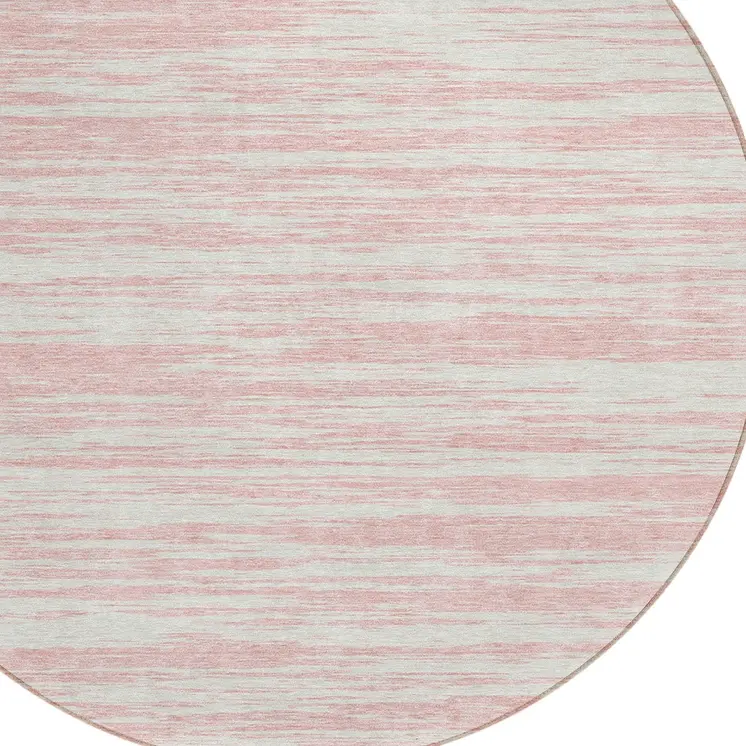 8' Pink And Ivory Round Abstract Washable Indoor Outdoor Area Rug