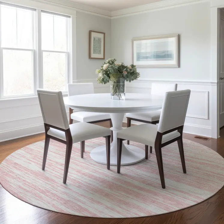 8' Pink And Ivory Round Abstract Washable Indoor Outdoor Area Rug