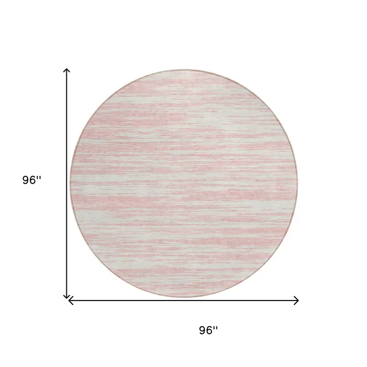 8' Pink And Ivory Round Abstract Washable Indoor Outdoor Area Rug