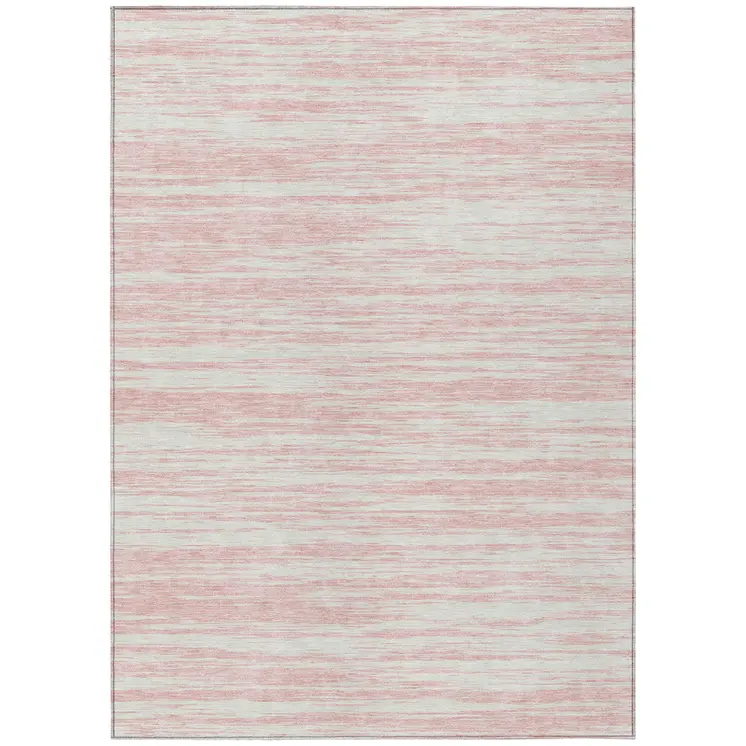 9' X 12' Pink And Ivory Abstract Washable Indoor Outdoor Area Rug