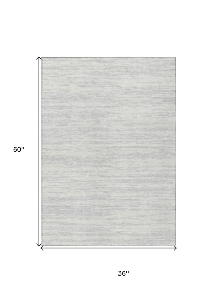 3' X 5' Silver And Ivory Abstract Washable Indoor Outdoor Area Rug