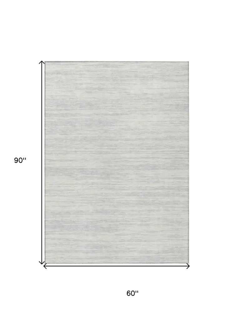 5' X 8' Silver And Ivory Abstract Washable Indoor Outdoor Area Rug