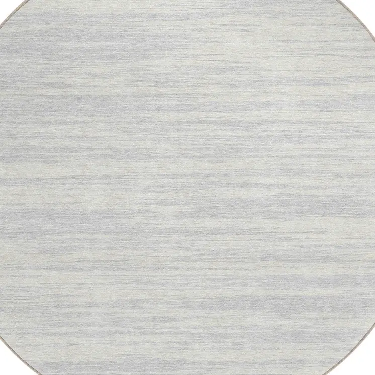 8' Silver And Ivory Round Abstract Washable Indoor Outdoor Area Rug