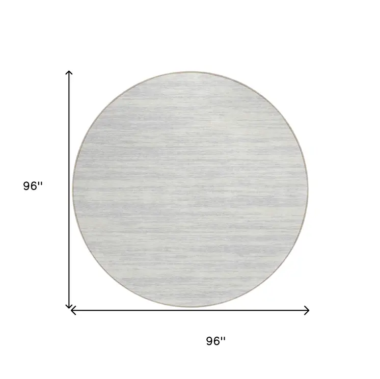 8' Silver And Ivory Round Abstract Washable Indoor Outdoor Area Rug