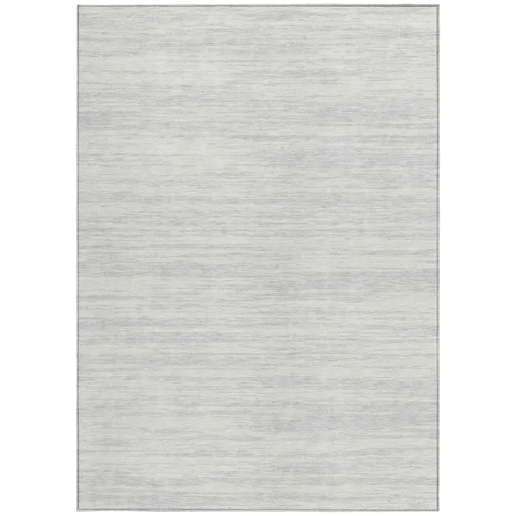 9' X 12' Silver And Ivory Abstract Washable Indoor Outdoor Area Rug