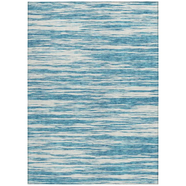 3' X 5' Teal Blue And Ivory Abstract Washable Indoor Outdoor Area Rug