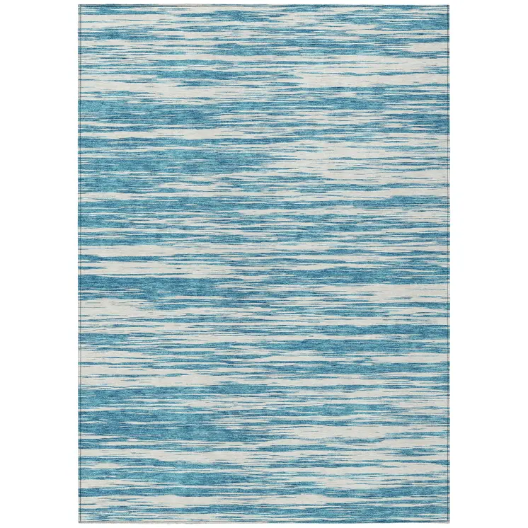 8' X 10' Teal Blue And Ivory Abstract Washable Indoor Outdoor Area Rug
