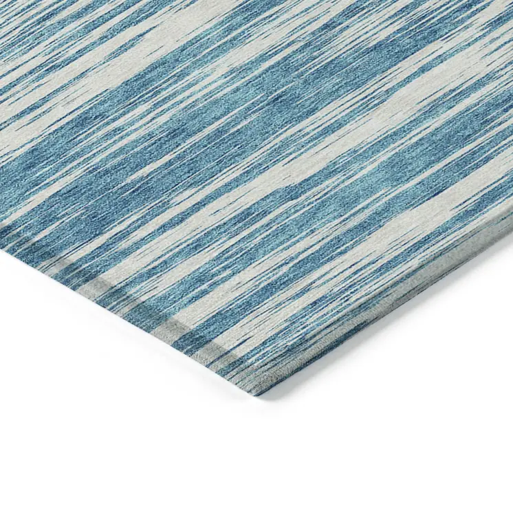 8' X 10' Teal Blue And Ivory Abstract Washable Indoor Outdoor Area Rug