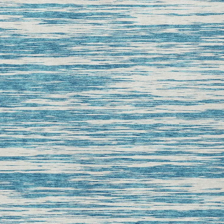 9' X 12' Teal Blue And Ivory Abstract Washable Indoor Outdoor Area Rug