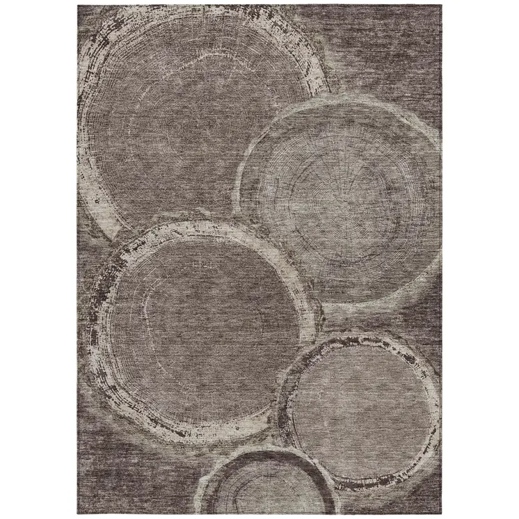 8' X 10' Chocolate And Beige Faux Bois Washable Indoor Outdoor Area Rug