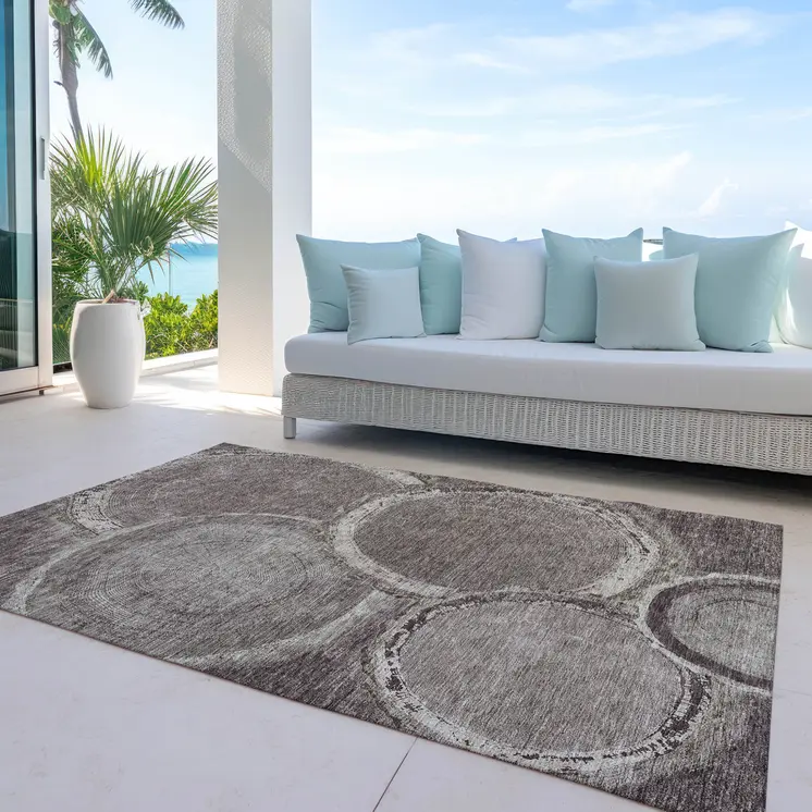 9' X 12' Chocolate And Beige Faux Bois Washable Indoor Outdoor Area Rug