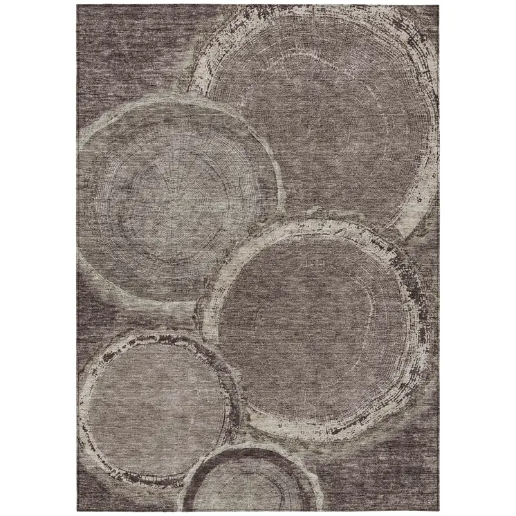 9' X 12' Chocolate And Beige Faux Bois Washable Indoor Outdoor Area Rug