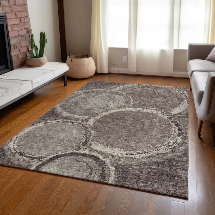9' X 12' Chocolate And Beige Faux Bois Washable Indoor Outdoor Area Rug