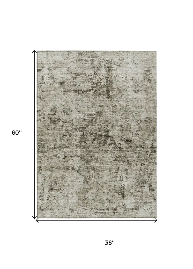 3' X 5' Beige And Taupe Abstract Washable Indoor Outdoor Area Rug