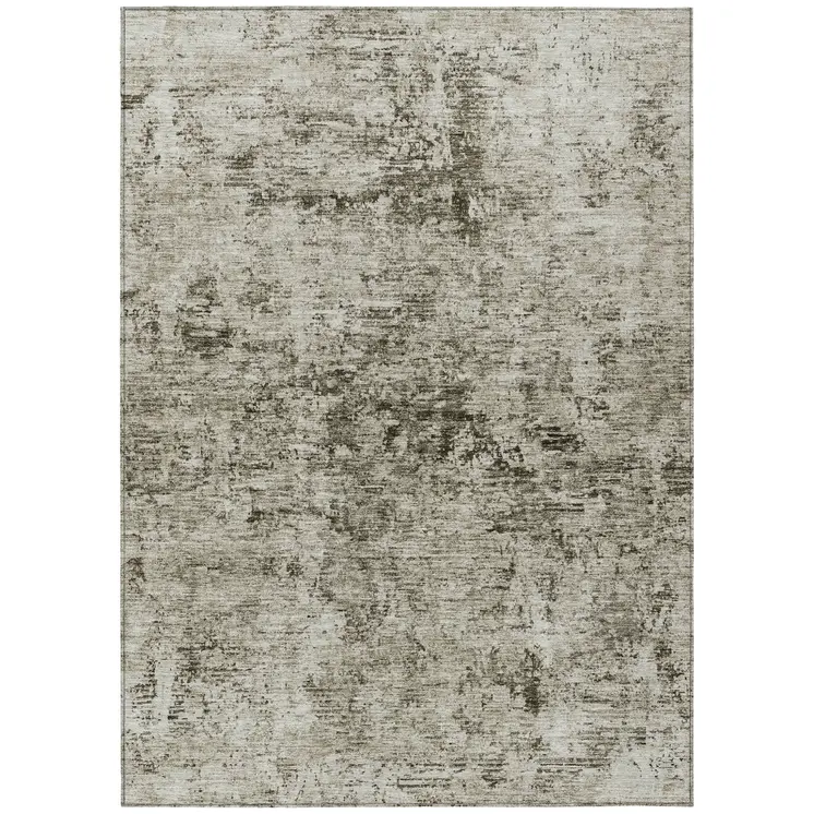 3' X 5' Beige And Taupe Abstract Washable Indoor Outdoor Area Rug