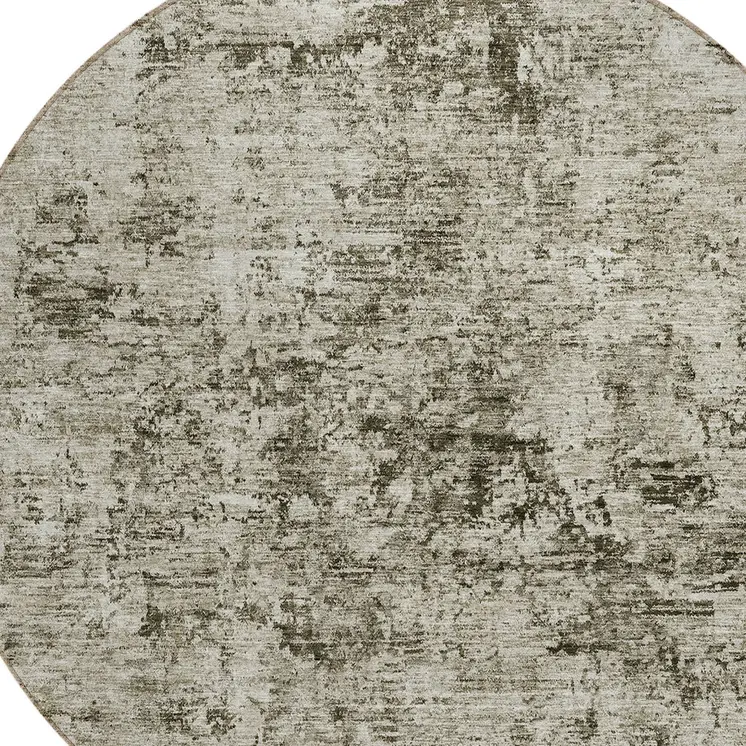 8' Beige And Taupe Round Abstract Washable Indoor Outdoor Area Rug