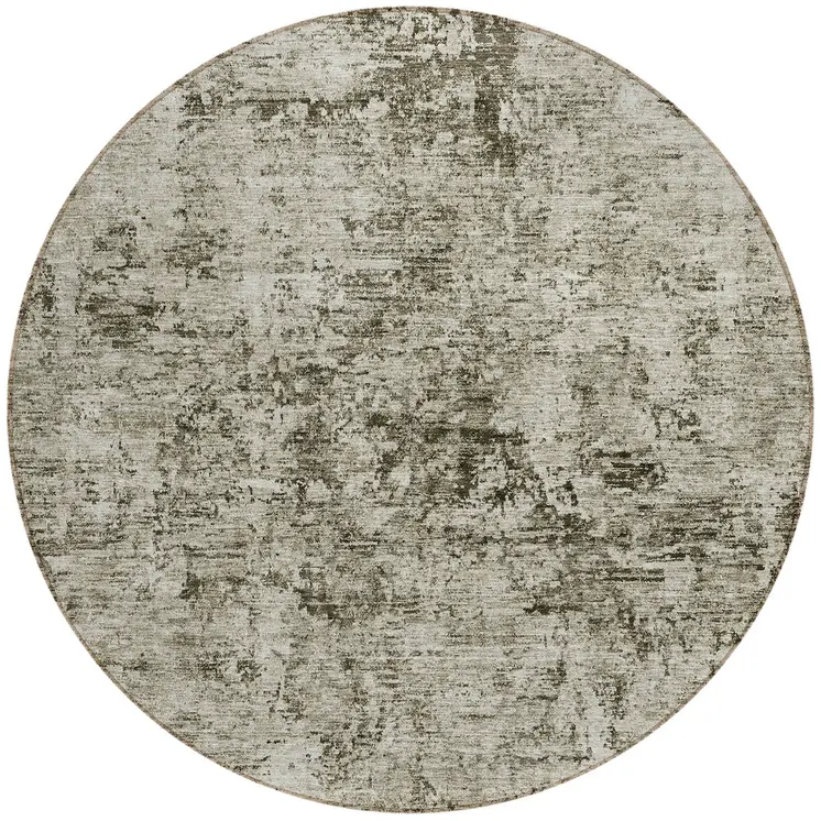 8' Beige And Taupe Round Abstract Washable Indoor Outdoor Area Rug