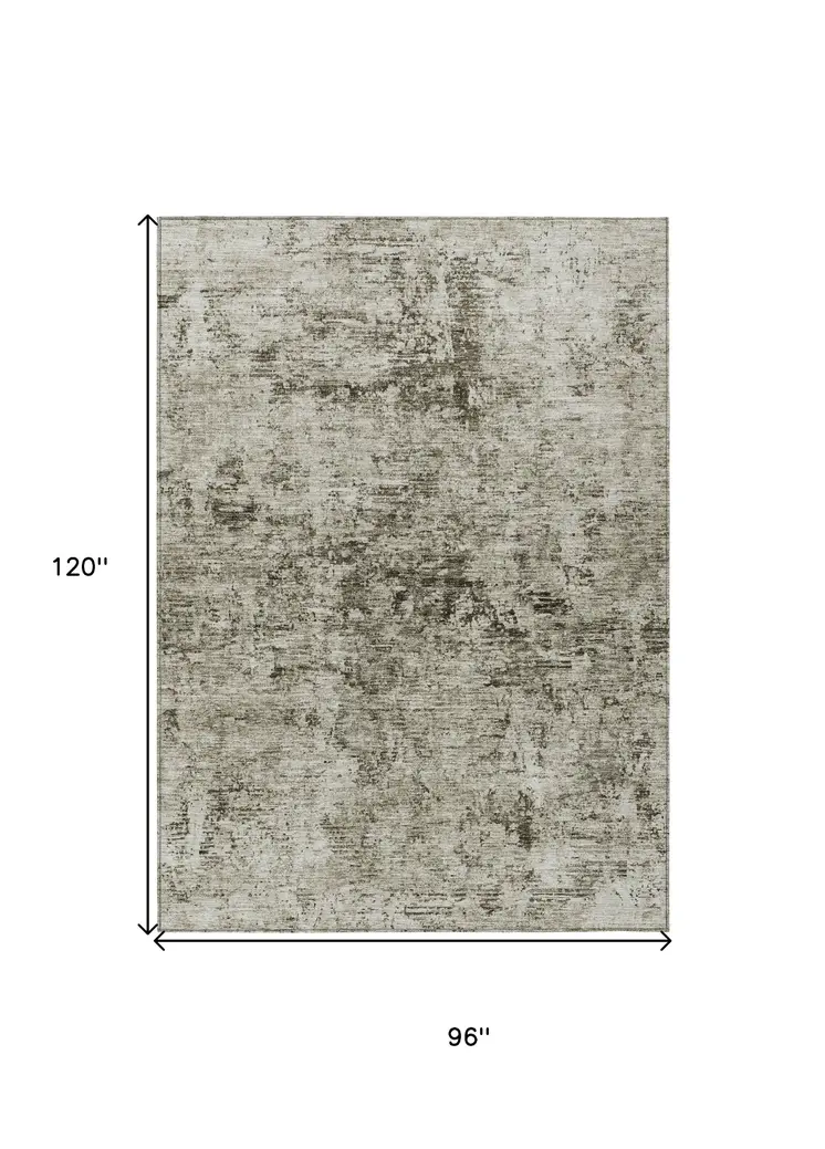 8' X 10' Beige And Taupe Abstract Washable Indoor Outdoor Area Rug