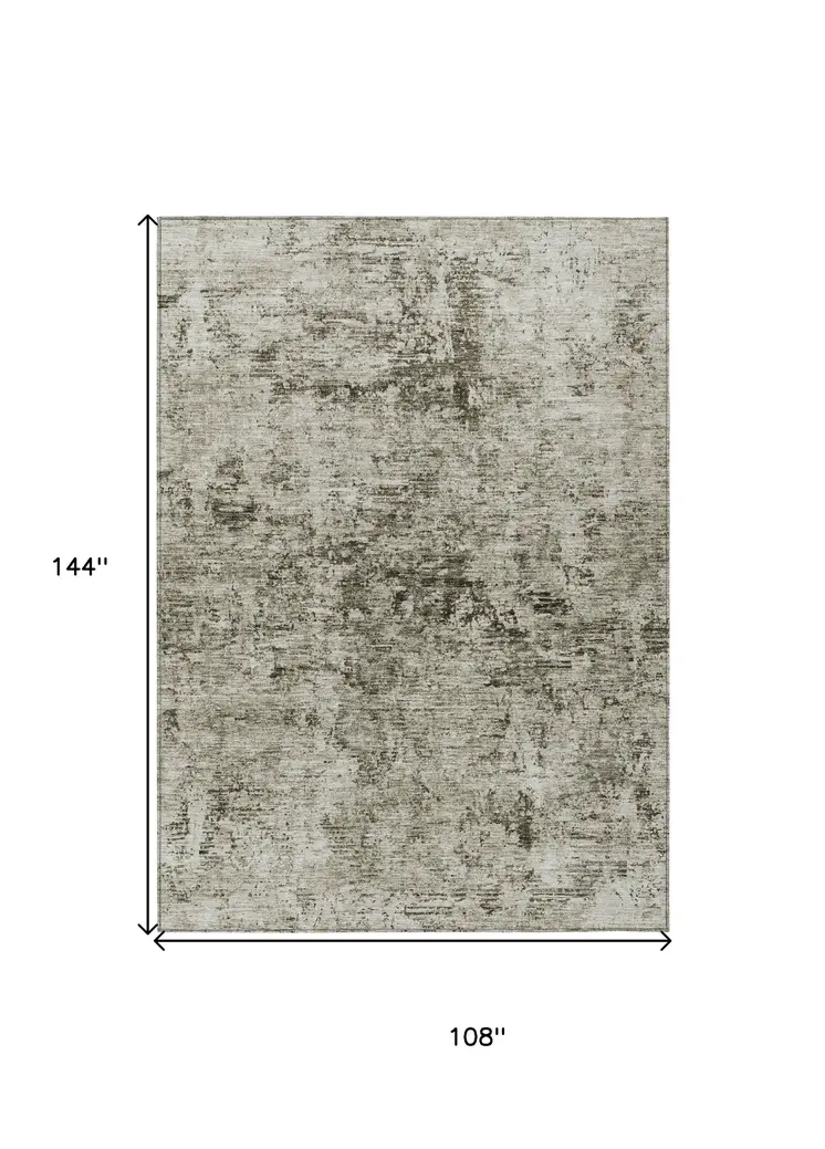 9' X 12' Beige And Taupe Abstract Washable Indoor Outdoor Area Rug